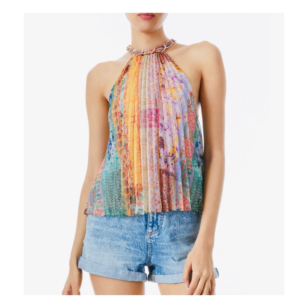 Alice And Olivia Vintage Summer Sunburst Pleat Alycia Halterneck Tank